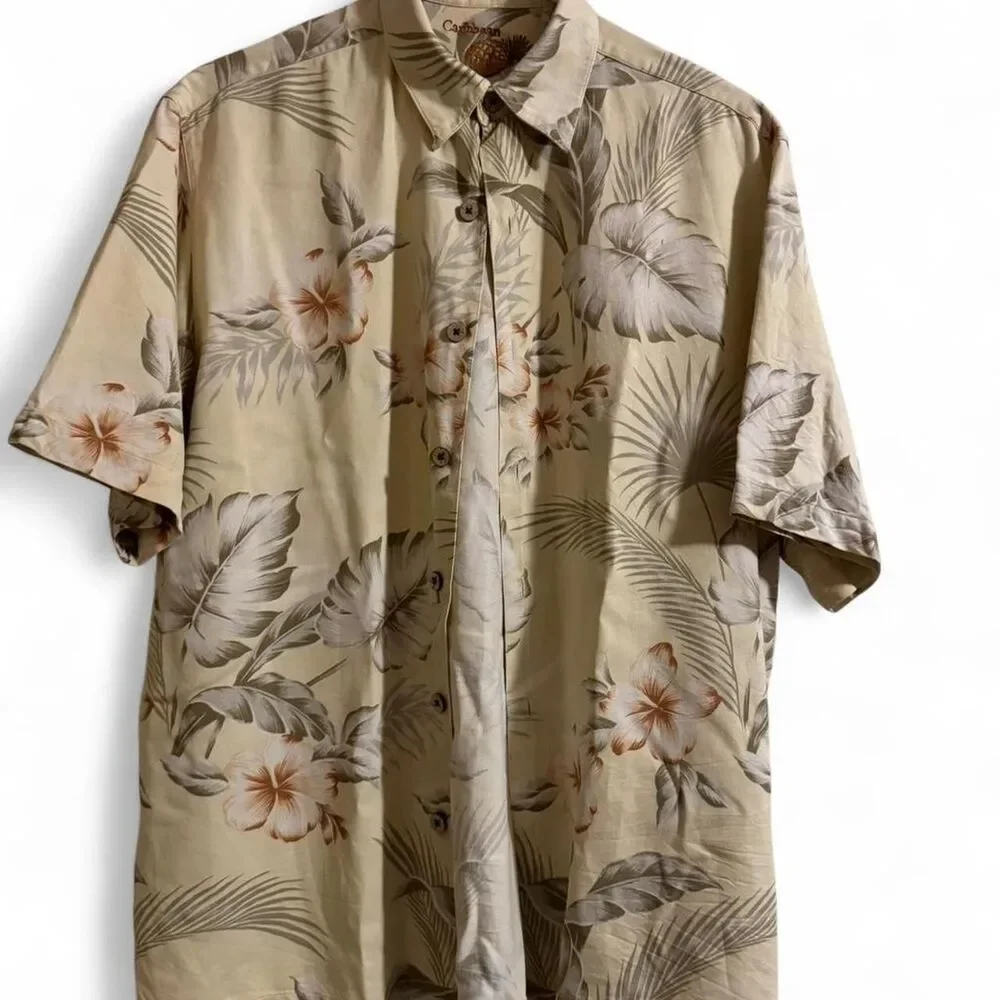 Carribean Men's Cream and Tan Shirt M